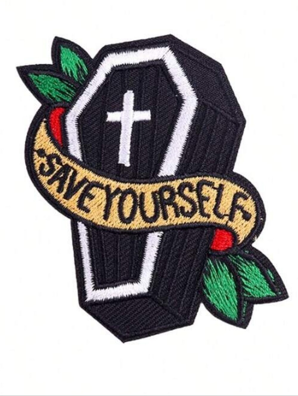 NWT Large "Save Yourself" Coffin Iron On Patch Biker Jacket Battle Vest